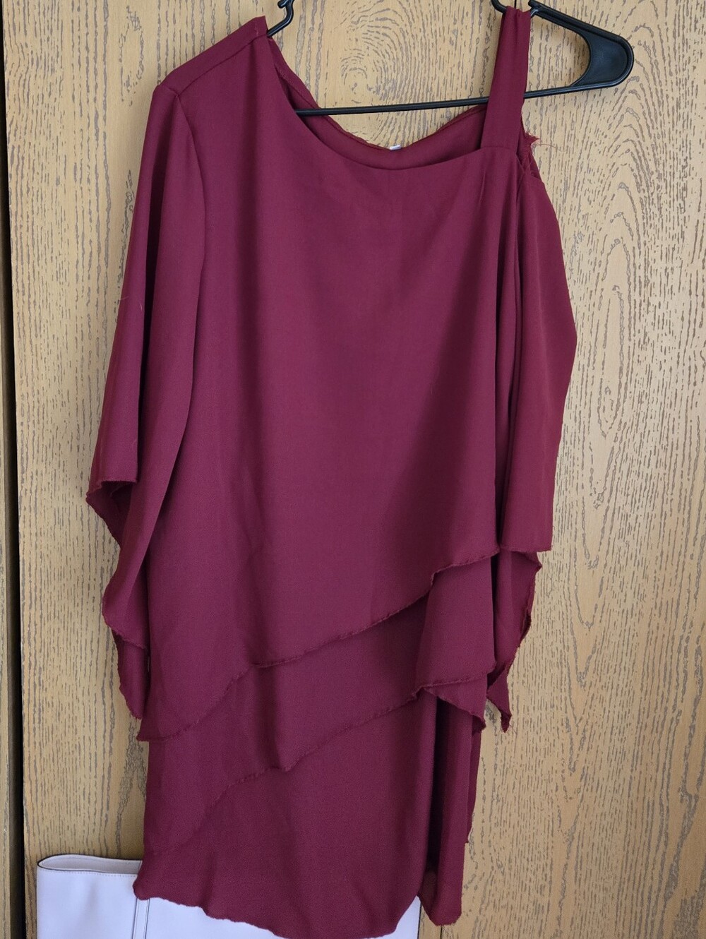 One-Shoulder Layered Top And Pants in Burgundy Shows Large But Seems Smaller